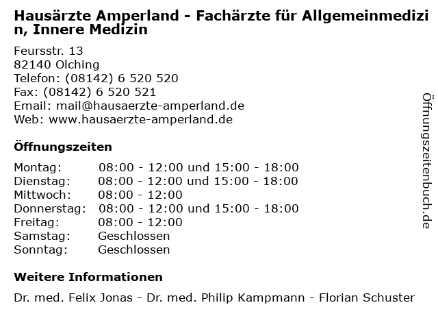Hausärzte Amperland - Fachärzte für Allgemeinmedizin, Innere Medizin in Olching: Adresse und Öffnungszeiten