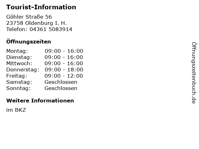 Tourist-Information in Oldenburg I. H.: Adresse und Öffnungszeiten