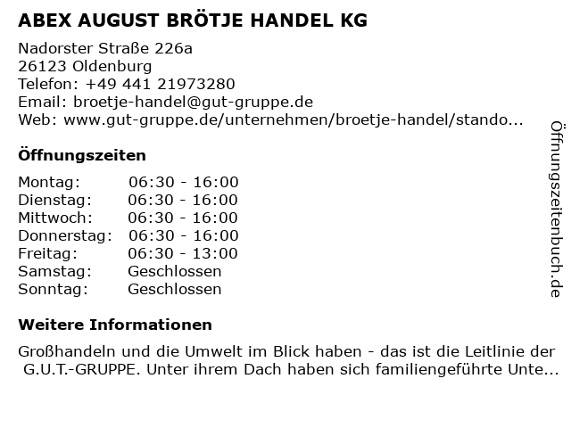 ABEX AUGUST BRÖTJE HANDEL KG in Oldenburg: Adresse und Öffnungszeiten