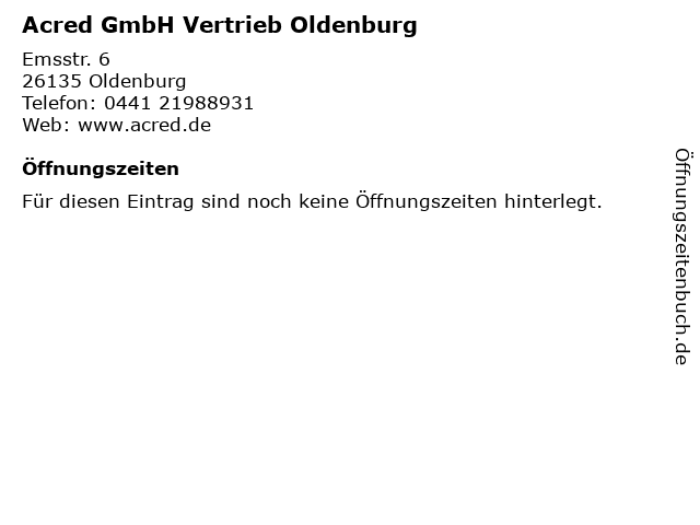 Acred GmbH Vertrieb Oldenburg in Oldenburg: Adresse und Öffnungszeiten