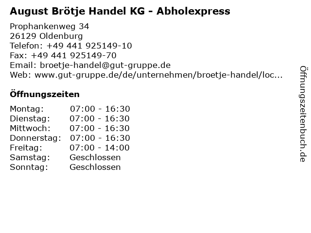 August Brötje Handel KG - Abholexpress in Oldenburg: Adresse und Öffnungszeiten