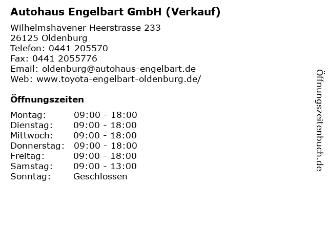 Autohaus Engelbart GmbH (Verkauf) in Oldenburg: Adresse und Öffnungszeiten