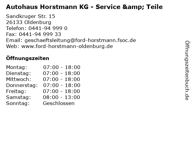 Autohaus Horstmann KG - Service & Teile in Oldenburg: Adresse und Öffnungszeiten