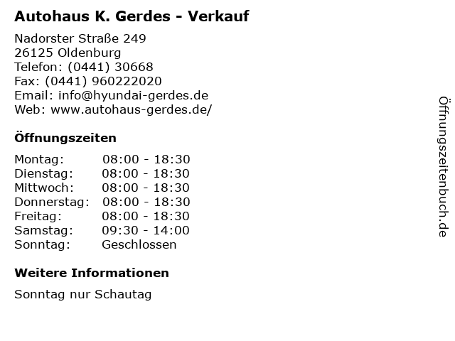 Autohaus K. Gerdes - Verkauf in Oldenburg: Adresse und Öffnungszeiten