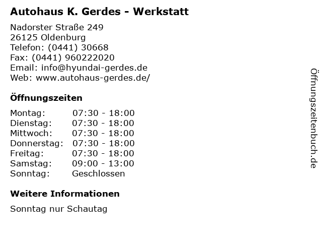 Autohaus K. Gerdes - Werkstatt in Oldenburg: Adresse und Öffnungszeiten
