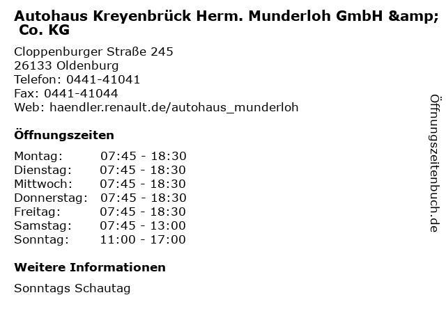 Autohaus Kreyenbrück Herm. Munderloh GmbH & Co. KG in Oldenburg: Adresse und Öffnungszeiten