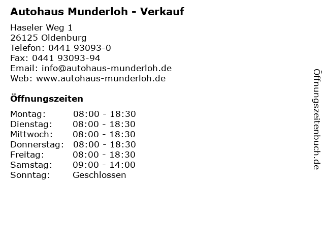 Autohaus Munderloh - Verkauf in Oldenburg: Adresse und Öffnungszeiten