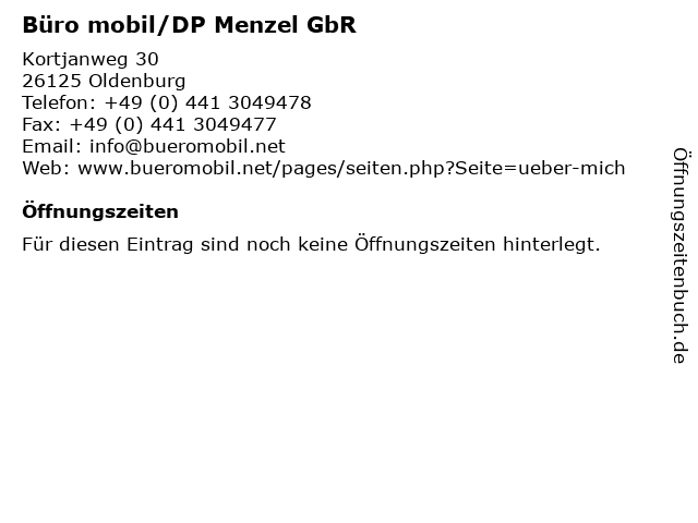 Büro mobil/DP Menzel GbR in Oldenburg: Adresse und Öffnungszeiten