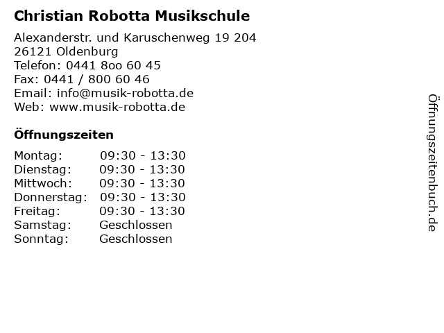 Christian Robotta Musikschule in Oldenburg: Adresse und Öffnungszeiten