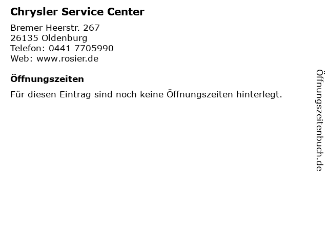 Chrysler Service Center in Oldenburg: Adresse und Öffnungszeiten