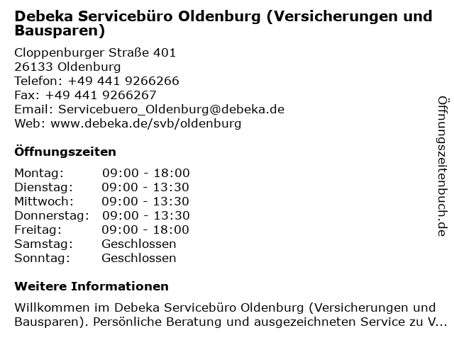 ᐅ Offnungszeiten Debeka Serviceburo Oldenburg Klingenbergplatz In Oldenburg