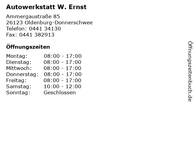 Autowerkstatt W. Ernst in Oldenburg-Donnerschwee: Adresse und Öffnungszeiten