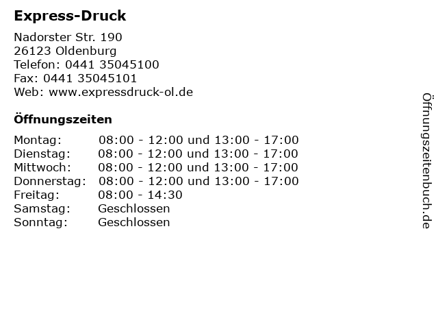ᐅ Offnungszeiten Express Druck Nadorster Str 190 In Oldenburg