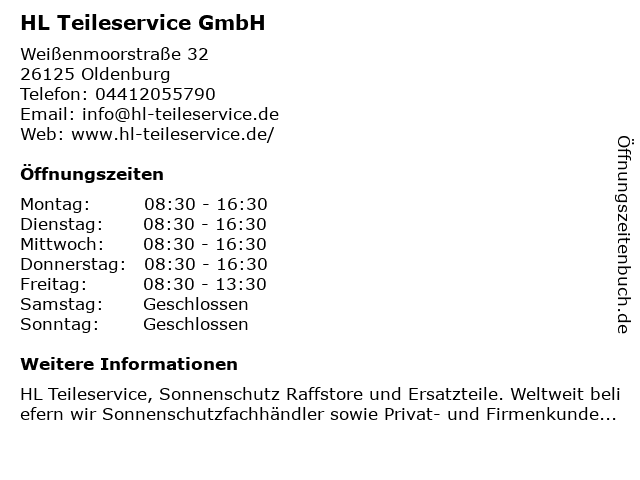 HL Teileservice GmbH in Oldenburg: Adresse und Öffnungszeiten