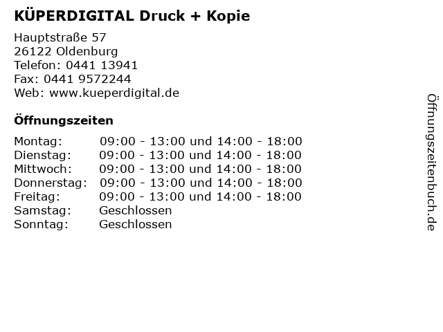 KÜPERDIGITAL Druck + Kopie in Oldenburg: Adresse und Öffnungszeiten