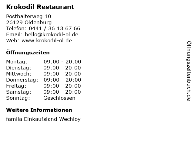 Krokodil Restaurant in Oldenburg: Adresse und Öffnungszeiten