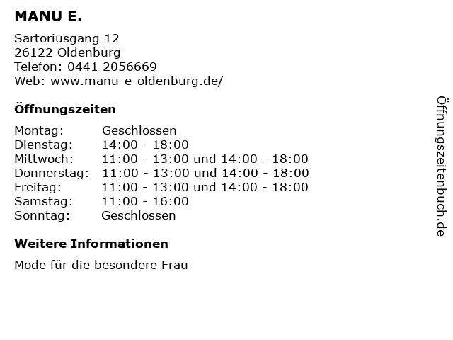 MANU E. in Oldenburg: Adresse und Öffnungszeiten