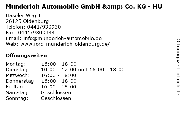 Munderloh Automobile GmbH & Co. KG - HU in Oldenburg: Adresse und Öffnungszeiten