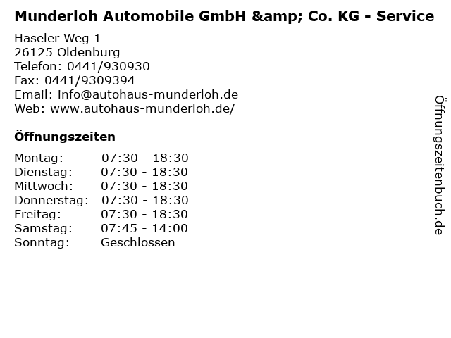 Munderloh Automobile GmbH & Co. KG - Service in Oldenburg: Adresse und Öffnungszeiten
