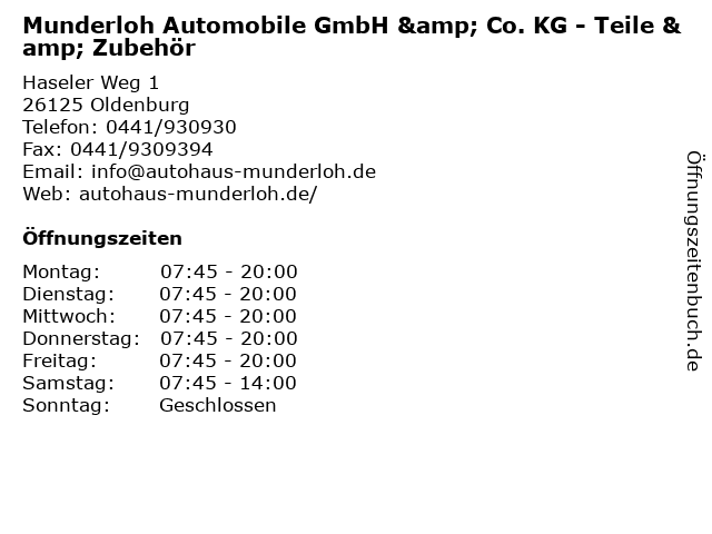 Munderloh Automobile GmbH & Co. KG - Teile & Zubehör in Oldenburg: Adresse und Öffnungszeiten