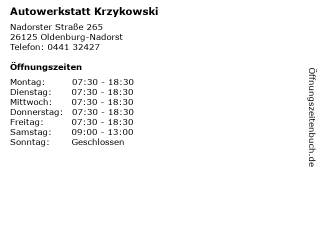 Autowerkstatt Krzykowski in Oldenburg-Nadorst: Adresse und Öffnungszeiten