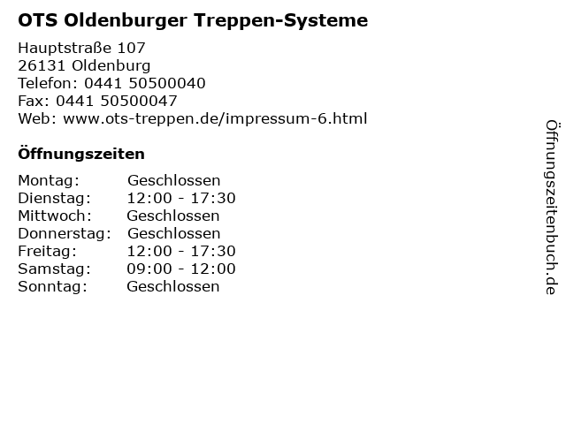 OTS Oldenburger Treppen-Systeme in Oldenburg: Adresse und Öffnungszeiten