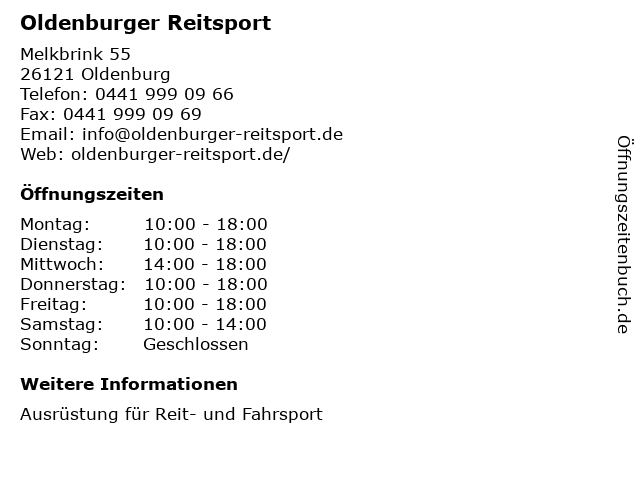 Oldenburger Reitsport in Oldenburg: Adresse und Öffnungszeiten