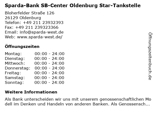Sparda-Bank SB-Center Oldenburg Star-Tankstelle in Oldenburg: Adresse und Öffnungszeiten