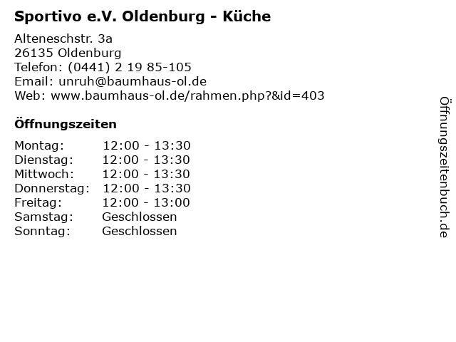 Sportivo e.V. Oldenburg - Küche in Oldenburg: Adresse und Öffnungszeiten