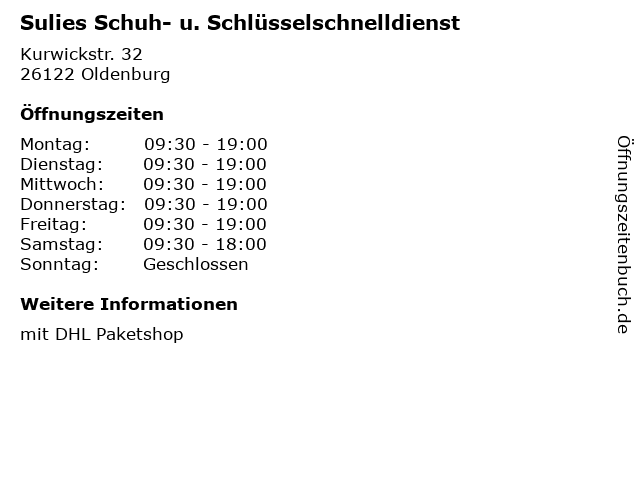 Sulies Schuh- u. Schlüsselschnelldienst in Oldenburg: Adresse und Öffnungszeiten