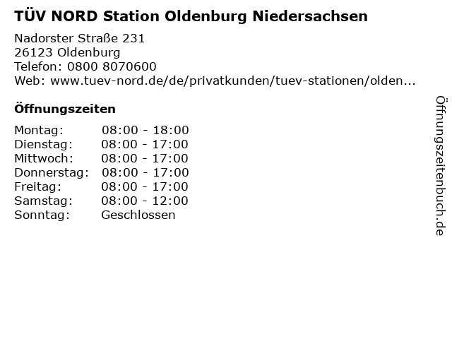 TÜV NORD Station Oldenburg Niedersachsen in Oldenburg: Adresse und Öffnungszeiten