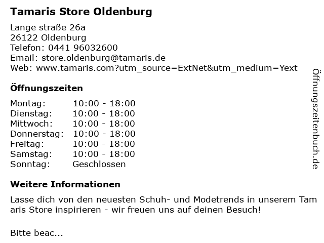 Tamaris Store Oldenburg in Oldenburg: Adresse und Öffnungszeiten