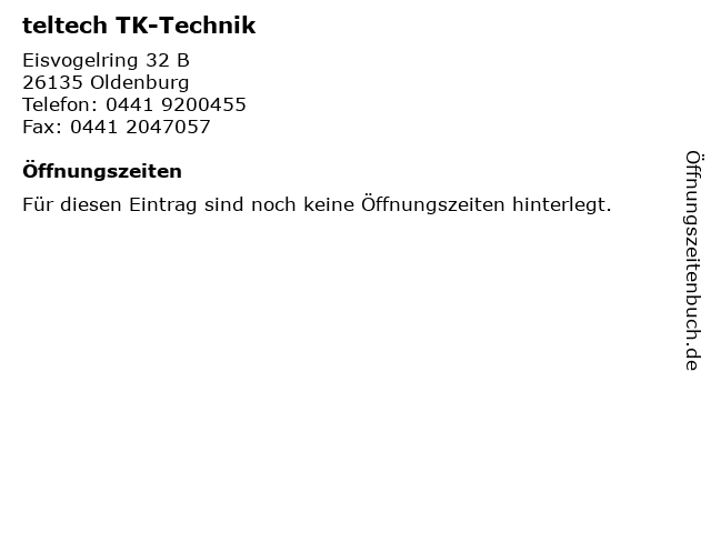 teltech TK-Technik in Oldenburg: Adresse und Öffnungszeiten