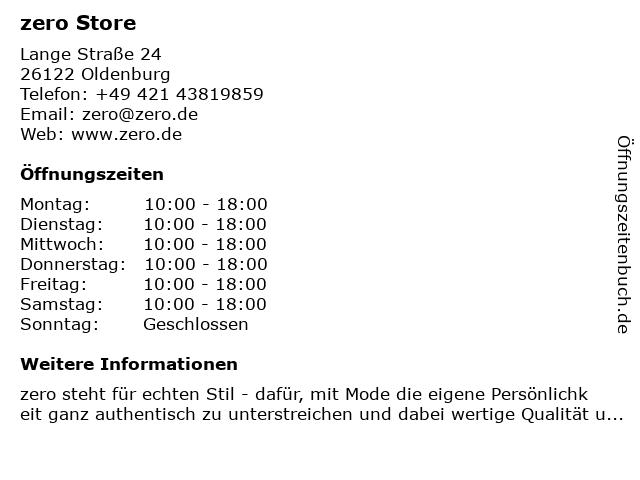 zero Store in Oldenburg: Adresse und Öffnungszeiten