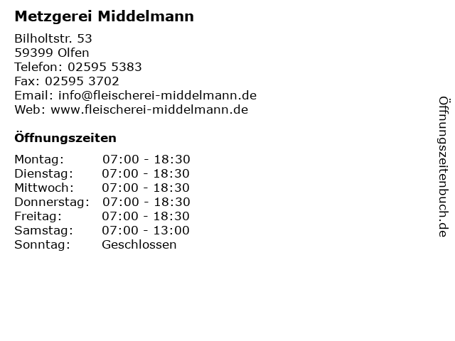 Franz Middelmann Fleischermeister in Olfen: Adresse und Öffnungszeiten