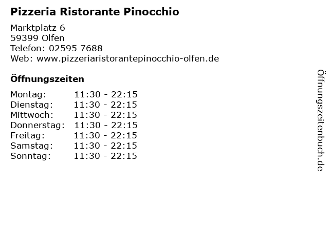 Pizzeria Ristorante Pinocchio in Olfen: Adresse und Öffnungszeiten