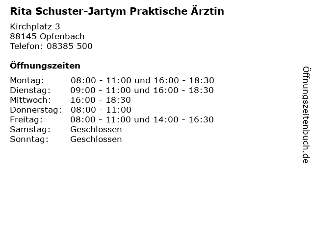 Rita Schuster-Jartym Praktische Ärztin in Opfenbach: Adresse und Öffnungszeiten