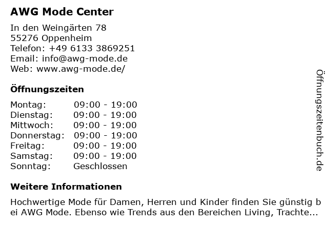 AWG Mode Center in Oppenheim: Adresse und Öffnungszeiten