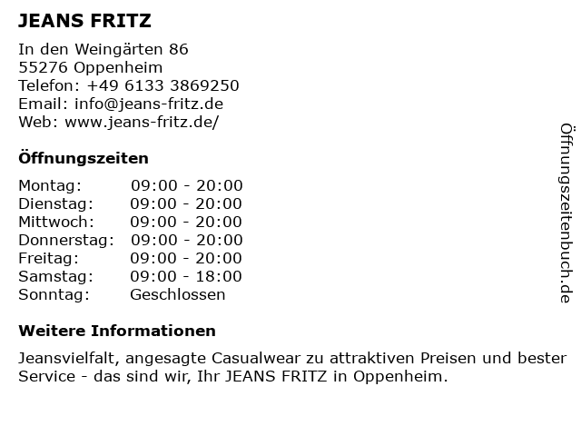Jeans Fritz in Oppenheim: Adresse und Öffnungszeiten