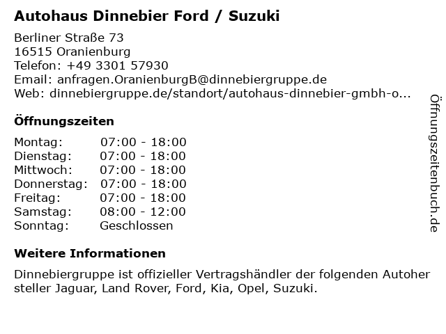 Autohaus Dinnebier Ford in Oranienburg: Adresse und Öffnungszeiten