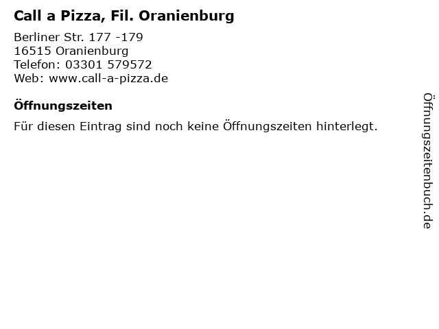 Call a Pizza, Fil. Oranienburg in Oranienburg: Adresse und Öffnungszeiten