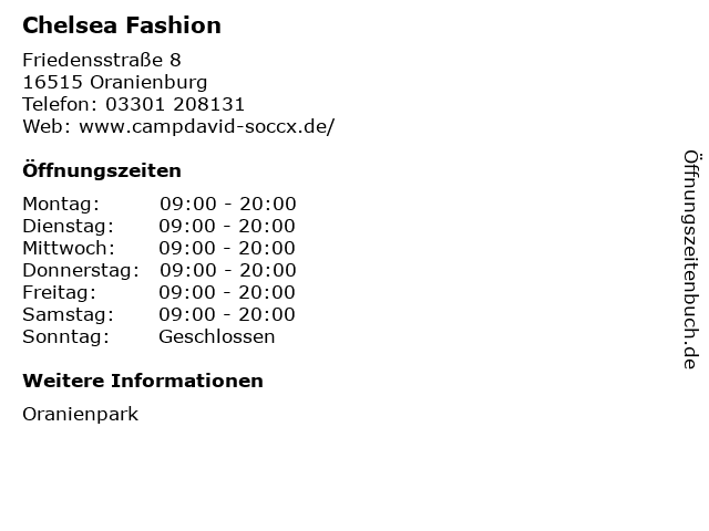 Chelsea Fashion in Oranienburg: Adresse und Öffnungszeiten