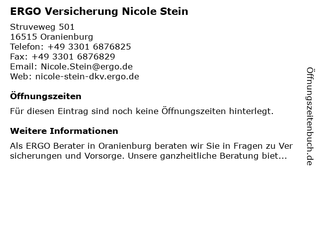 ERGO Versicherung Nicole Stein in Oranienburg: Adresse und Öffnungszeiten