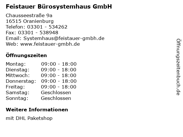 Feistauer Bürosystemhaus GmbH in Oranienburg: Adresse und Öffnungszeiten