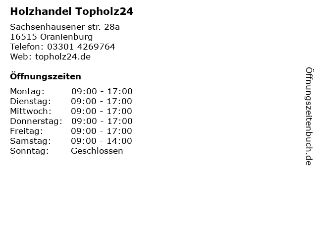 Holzhandel Topholz24 in Oranienburg: Adresse und Öffnungszeiten