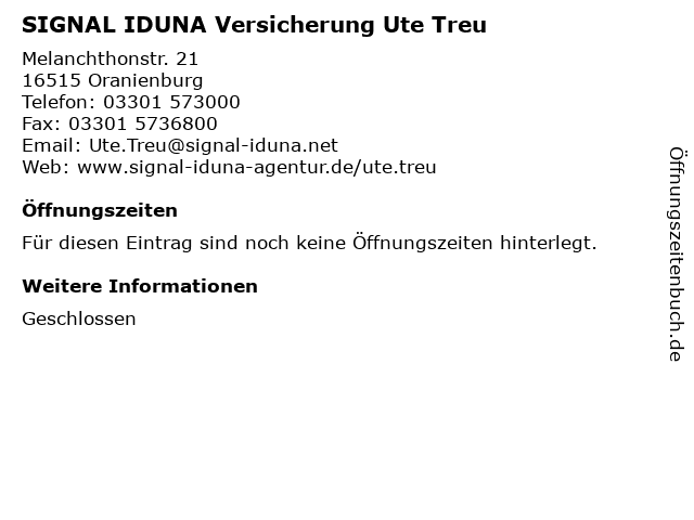 ᐅ Offnungszeiten Signal Iduna Ute Treu Melanchthonstr 21 In Oranienburg