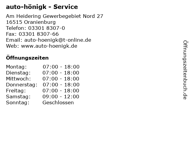 auto-hönigk - Service in Oranienburg: Adresse und Öffnungszeiten