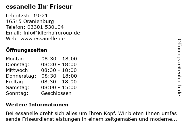 essanelle Ihr Friseur in Oranienburg: Adresse und Öffnungszeiten