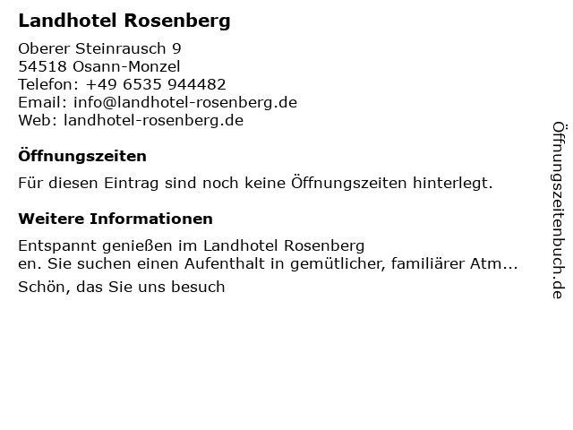 Landhotel Rosenberg in Osann-Monzel: Adresse und Öffnungszeiten