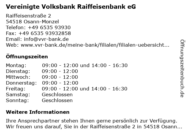 ᐅ Offnungszeiten Vereinigte Volksbank Raiffeisenbank